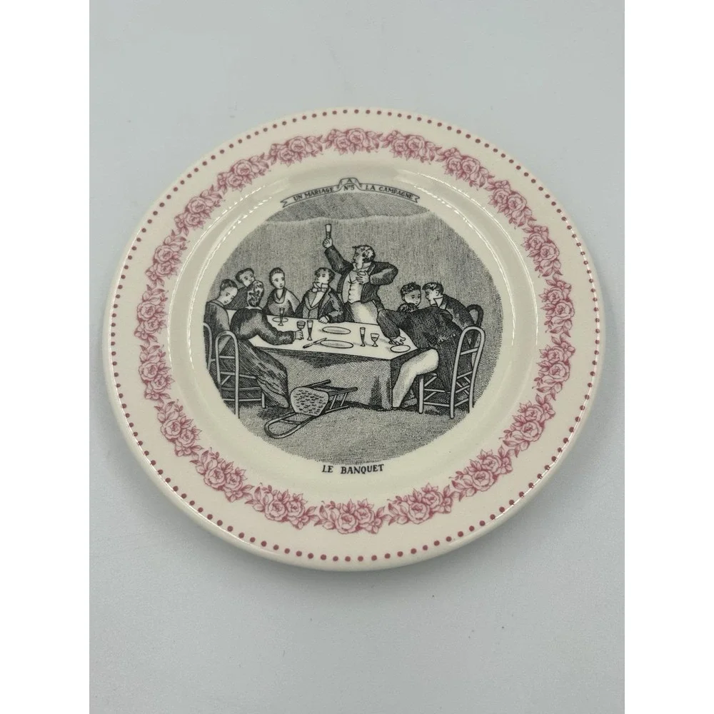 Gien Mariage à la campagne Faience Plates Set of 6,6 in Round Made in France